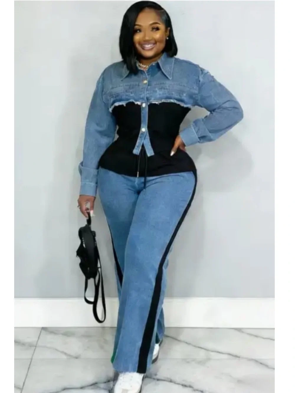 2pc Jean like jumpsuit